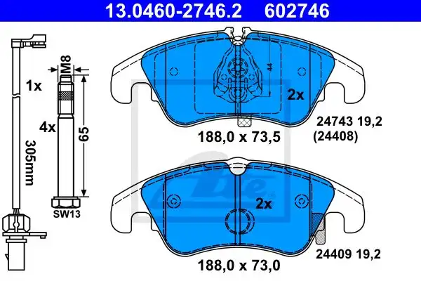 Τακάκια Σετ AUDI A4 2008 - 2011 ( 8K ) ATE 13.0460-2746.2