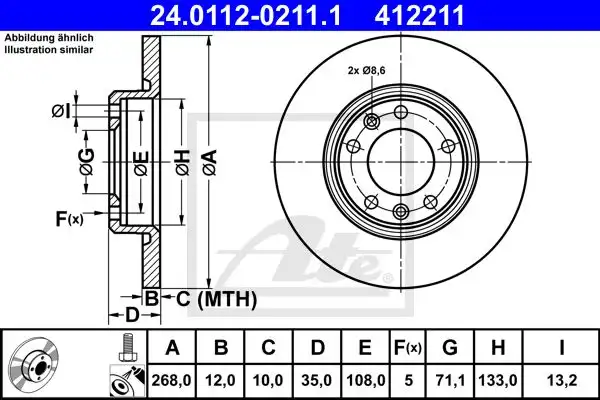 Δισκόπλακες PEUGEOT 3008 2009 - 2013 ATE 24.0112-0211.1