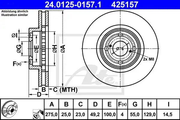 Δισκόπλακες TOYOTA COROLLA 2002 - 2004 ( E120 ) ATE 24.0125-0157.1